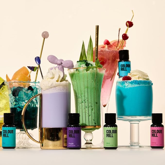 Colour Mill Pool Party Pack Aqua Blend Water-Based Food Coloring 20 Milliliters Each of 6 Colors: Candy Mint Purple Sky Blue Teal and Yellow 120.0 milliliters 4.08 Fl Oz