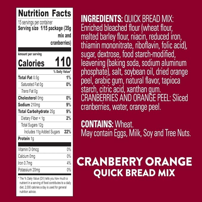 Krusteaz Cranberry Orange Quick Bread Mix Made with Real Cranberries &amp Orange Zest 18.6 oz Boxes (Pack of 12)