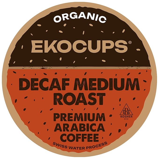 EKOCUPS Organic Swiss Water Decaf Medium Roast Coffee Pods Extra 30% More Coffee Per Cup Artisan Fair Trade Decaf Medium Roast Coffee for Keurig K Cup Machines Recyclable Pods 80 Count