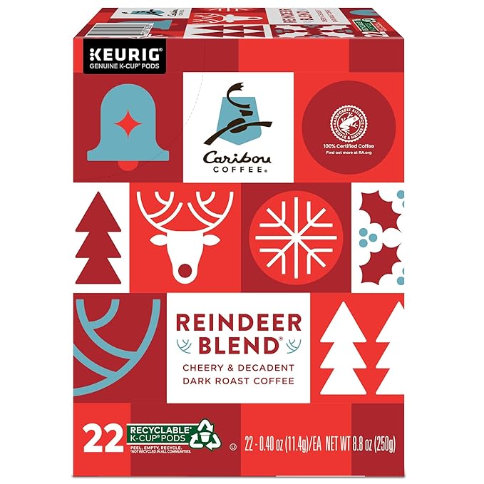 Caribou Coffee Reindeer Blend Single-Serve Keurig K-Cup Pods Dark Roast Coffee Pods 88 Count