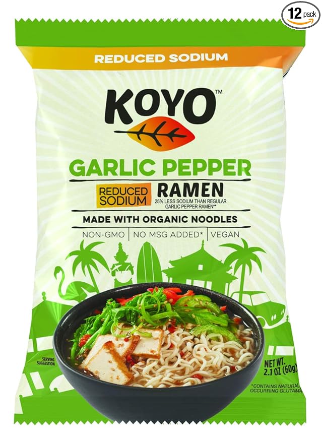 Koyo Reduced Sodium Garlic and Pepper Ramen Made with Organic Noodles 2.1 peppergarlic 25.2 Ounce (Pack of 12)