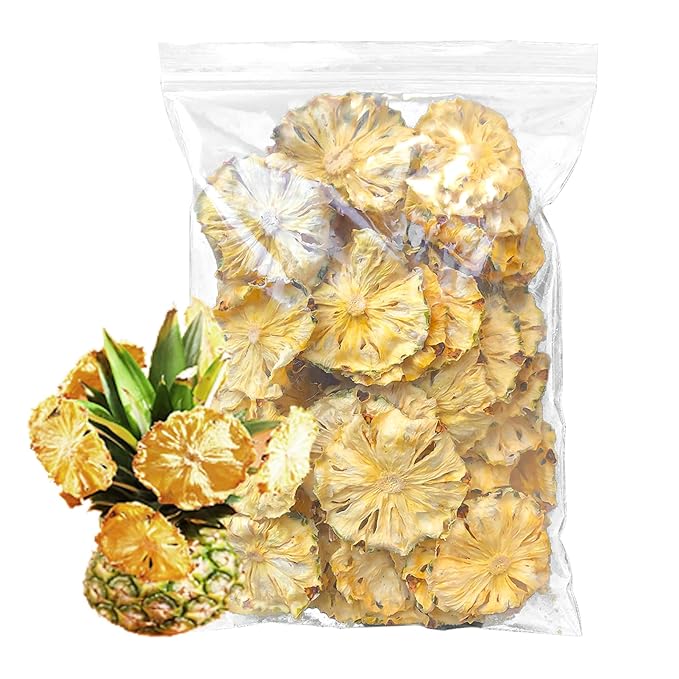 250G Dried Pineapple No Sugar Added Chips - Dehydrated Pine-apples Flowers Cocktail Garnish - Edible Piña Slices Dry Fruit Freeze Natural Dehydrated Fruit for Cake/Drink/Baking