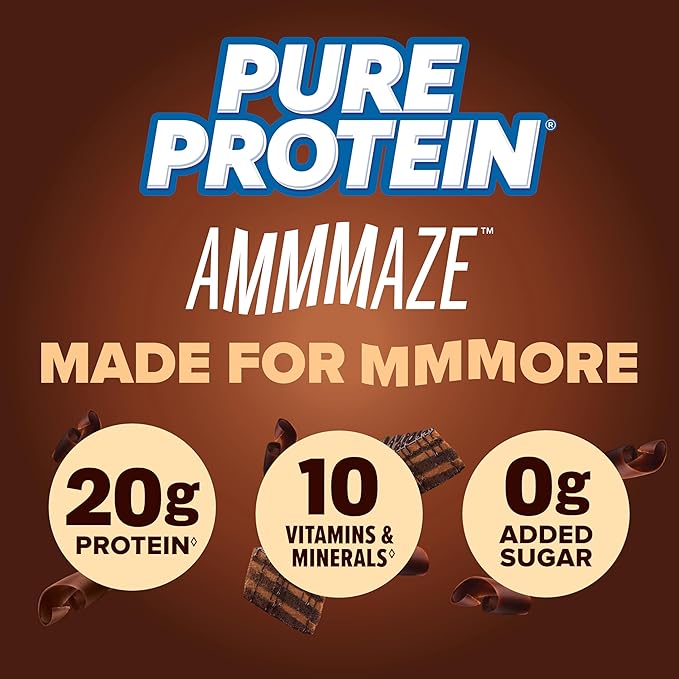 Pure Protein AMMMAZE Blackout Cake Protein Bars 12 Count – 20g Protein 3g Fiber No Added Sugar – Chocolate Meal Replacement - On the Go Snacks