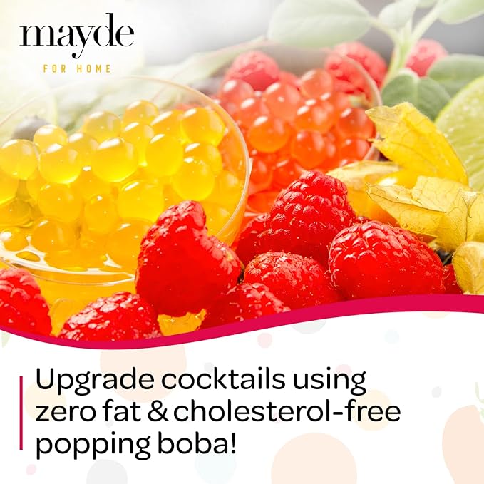 Mayde Popping Boba Pearls for Drinks Desserts &amp Breakfast Bowls (Rose Flavor 7 Pounds)