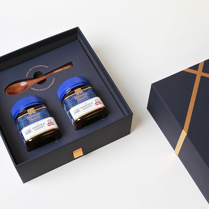 Manuka Health Holiday Gift Set Certified Raw Manuka Honey from New Zealand Includes UMF 20+/MGO 850+ 8.8oz Jar and UMF 13+/MGO 400+ 8.8 oz Jar with Wood Spoon