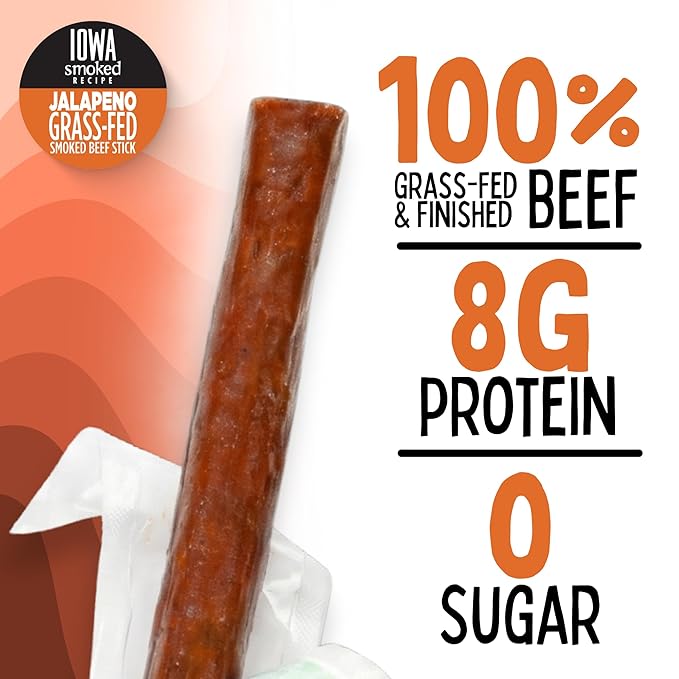 Jalapeño - Iowa Smoked Recipe Sogo Snacks Sugar Free Beef Jerky Non-GMO Grass Fed Beef Sticks. No Nitrates Gluten Soy MSG Dairy or Nuts. Paleo Whole30 &amp Keto Snack (Jalapeno-ISR 12 Cnt)