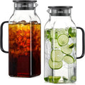 2 Pack 2 Liters/68 oz Square Glass Pitcher with Lid and Handle for Fridge Iced Tea and Coffee Carafe Beverage Serveware Heat Resistant Borosilicate Water Black Jug for Hot/Cold Drinks and Milk