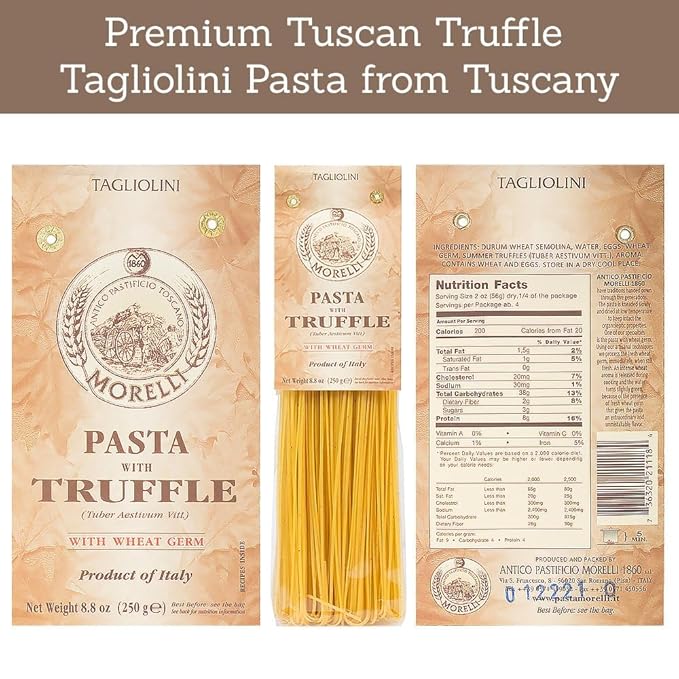 Morelli Truffle Tagliolini Italian Pasta - Gourmet Organic Pasta Noodles Handmade in Small Batches Imported Italian Noodles Made With Durum Wheat Semolina - 8.8 oz / 250 g (2 Pack)