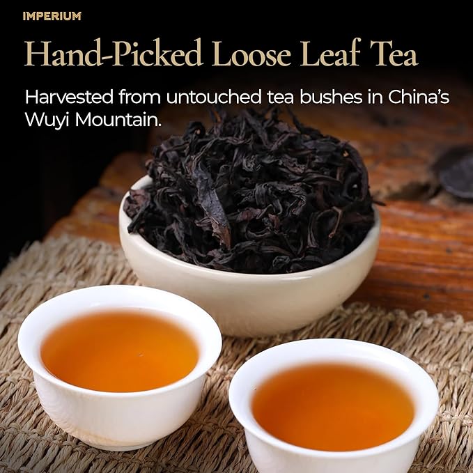 Imperium Da Hong Pao Loose Leaf Oolong Tea (4oz) Premium Hand-Picked Wuyi Mountain Rock Tea Brews 100 Cups Big Red Robe Naturally Smooth and Rich Harmonious Flavor and Sweet Aroma