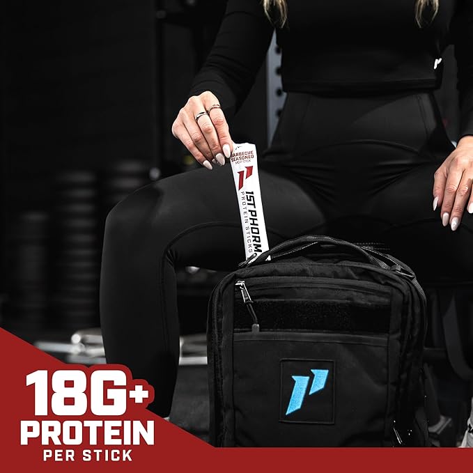 1st Phorm Meat Sticks Seasoned BBQ 18G Protein per Serving USA Raised Lean Beef and Pork High Protein Snacks Gluten Free No Msg or Nitrates Individually Wrapped 15 Count