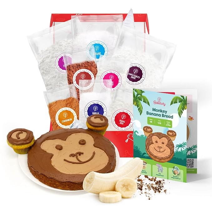 BAKETIVITY Monkey Banana Bread | Banana Cake Kids Baking Set for Girls &amp Boys | Baking Set for Kids with Pre-Measured Ingredients | Perfect Family Gifts for Cooking Lovers Ages 6-12