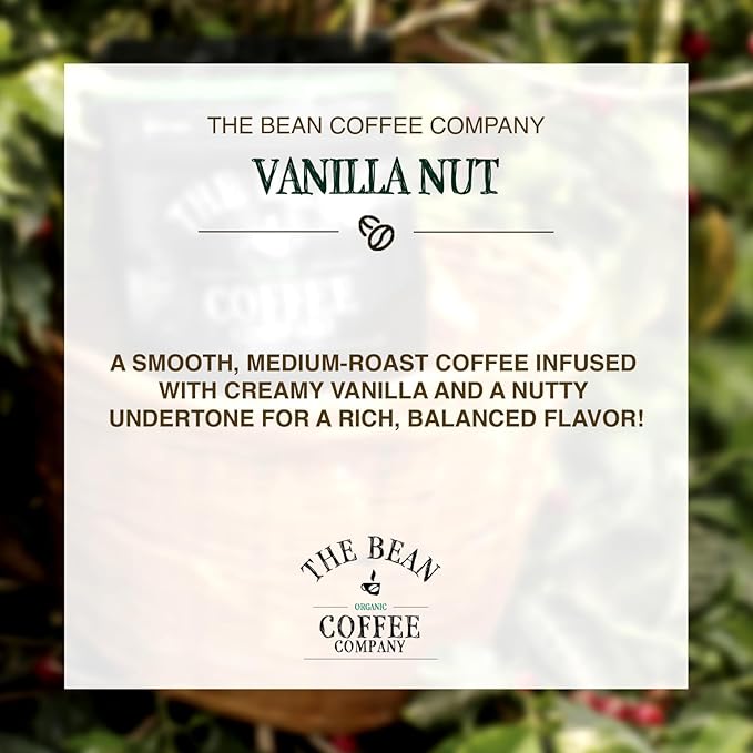 The Bean Organic Coffee Company Vanilla Nut Medium Roast Ground Coffee 16-Ounce Bags (Pack of 2)Café molido tostado organico