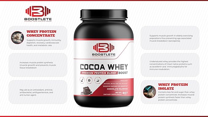 Cocoa WHEY Protein Powder – Chocolate Flavor | Premium Whey Protein Concentrate &amp Isolate Blend | Supports Muscle Growth Recovery &amp Energy | GMP Certified Non-GMO USA-Made (2 lbs)
