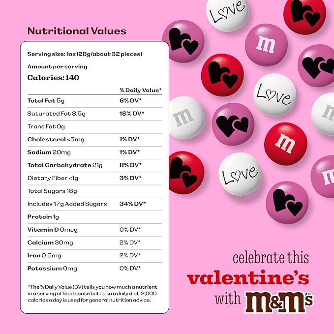 M&ampM’S Heart Party Favors Set of 30 Milk Chocolate Valentine’s Gifts for Groups Classroom Exchanges and Party Décor Individually Wrapped Red White and Pink M&ampM’S with Heart and LOVE Desig