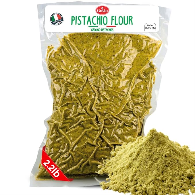 GUSTO ETNA Pistachio Flour Sicilian Fine Chopped Pistachio Flour Ground Powder Gluten Free Flour Non Gmo Vegan Product of Bronte Sicily From Italy 2.2 Lb (1 kg)
