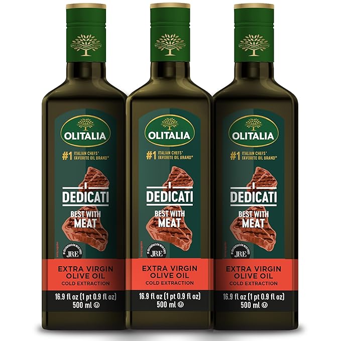 Olitalia Extra Virgin Olive Oil – Meat Flavor Booster (3 Pack) – EVOO Polyfenol – Extracted and Bottled in Italy - Dressing and Marinate – Organic Cold Pressed