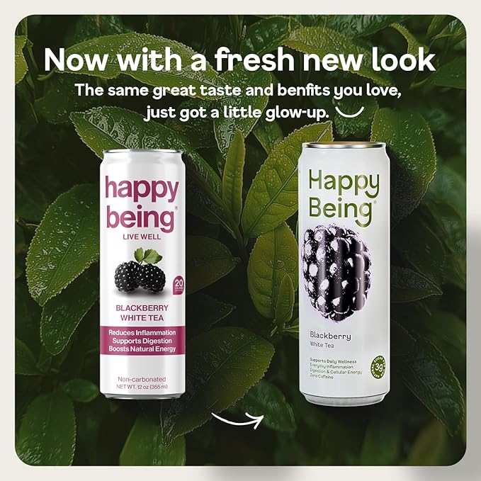 Happy Being White Tea Variety Pack – Blueberry Blackberry Peach Raspberry Lemon Antioxidant &amp Polyphenol Rich Infused with Turmeric Elderberry Caffeine Free Plant-Based Low Sugar &amp Lo