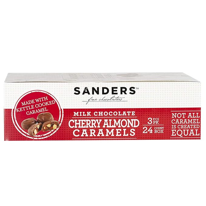 Sanders Milk Chocolate Cherry Almond Caramels Gift Individually Wrapped 3 Piece Set (24 Count)