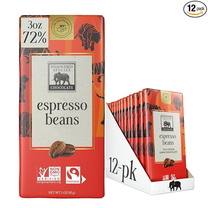 Endangered Species Dark Chocolate Bar with Espresso Beans (72% cocoa)