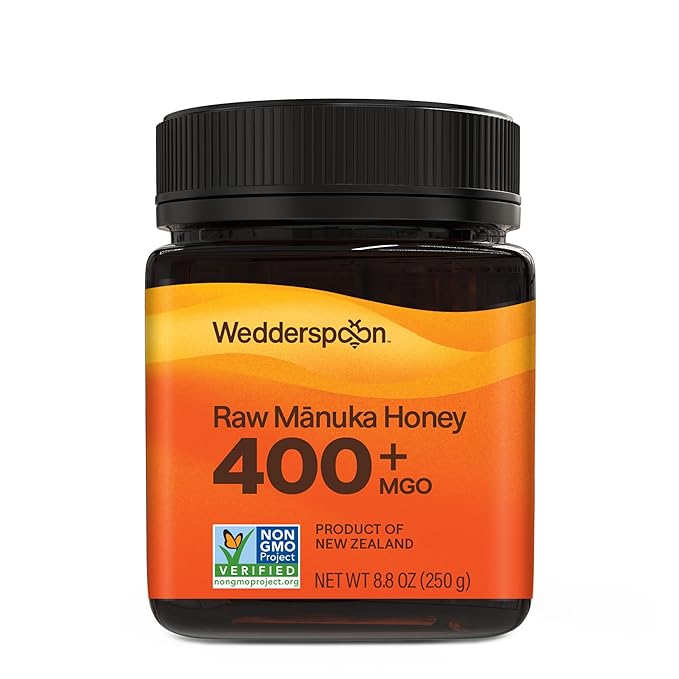 Wedderspoon Raw Manuka Honey 400+ MGO 8.8 Oz Unpasteurized New Zealand Honey Non-GMO BPA-Free Jar Superfood &amp Natural Wellness Support