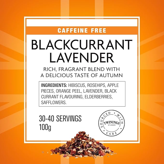 Twinings Blackcurrant &amp Lavender Loose Leaf Infusion Herbal Tea 3.53 Ounce (100g) Pouch Naturally Caffeine-Free Enjoy Hot or Iced