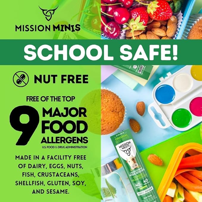 Mission Meats Kids Beef Sticks 100% Grass Fed Healthy Snacks for Kids Zero Sugar 9g Protein per Serving Gluten &amp Nut Free Individually Wrapped Mini 0.5oz (24ct Bag)