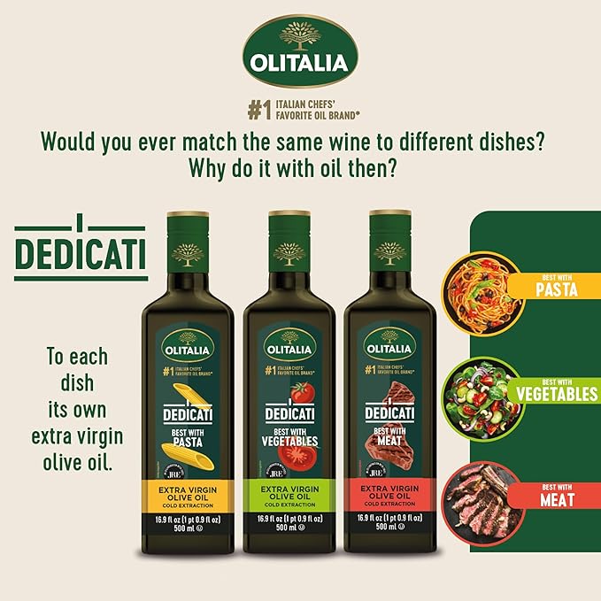 Olitalia Extra Virgin Olive Oil – Meat Pasta and Vegetables Flavor Booster (3 Pack) – EVOO Polyfenol – Extracted and Bottled in Italy - Dressing and Marinate – Organic Cold Pressed