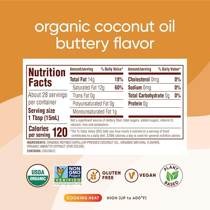 Nutiva Coconut Oil for Cooking and Baking - Butter Flavor Perfect for Making Movie Theater Popcorn Baked Goods Bread - Non-Dairy Alternative for Keto Vegan and Paleo Diets - 29floz