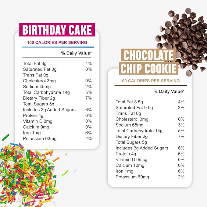 McCaffrey Protein Bites Birthday Cake + Chocolate Chip Cookie Dough Bundle – 3-Pack of Each Flavor Vegan Gluten-Free High Fiber Energy Snacks with 4g Protein