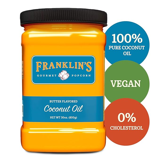 Franklin’s Gourmet Popcorn Butter Flavored Coconut Oil - 14 oz- Zero Trans Fat - Vegan &amp Gluten Free Movie Theater Popcorn Butter Oil