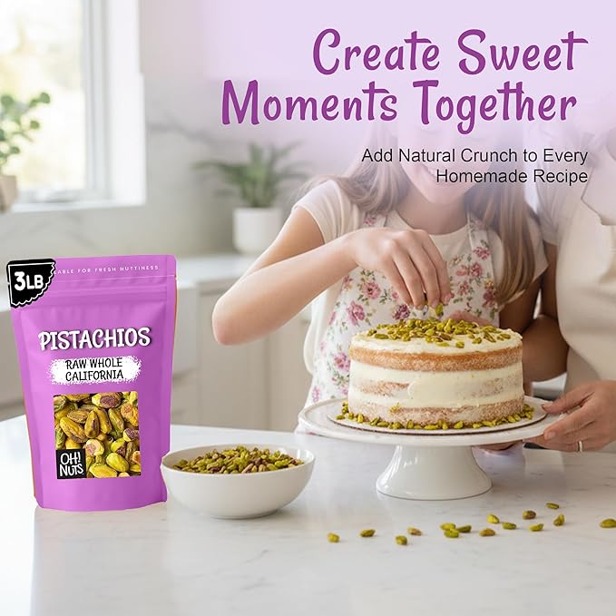Oh! Nuts Pistachios No Shell - Raw - 100% Natural - 3 lb - Raw Whole California Pistachios - Packed in New York Zip-Seal Bag for Exceptional Freshness