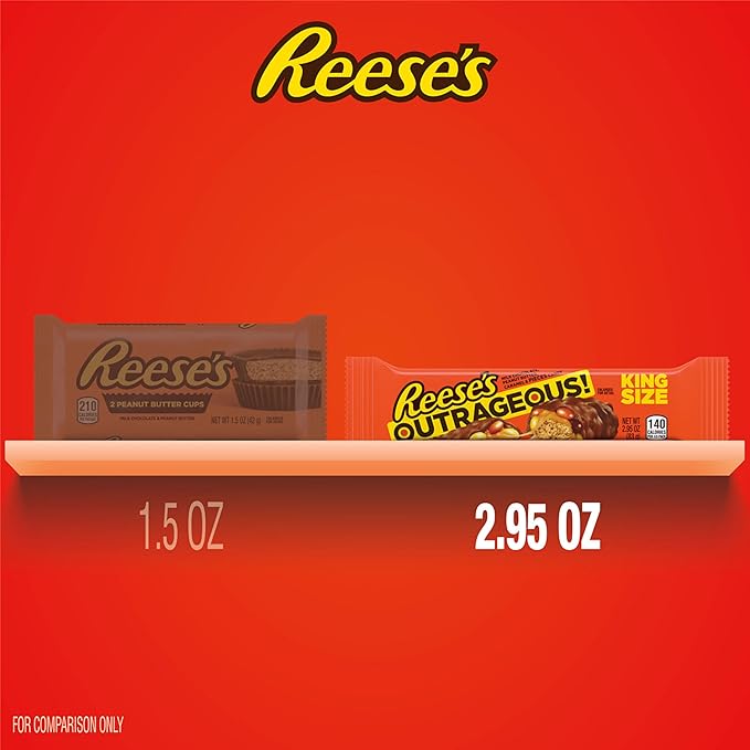REESE'S OUTRAGEOUS! Peanut Butter Caramel and PIECES King Size Candy Bars 2.95 oz (18 Count)