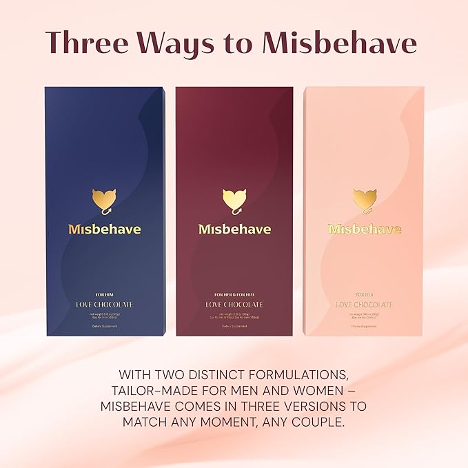 Misbehave Love Chocolate - Premium Dark Chocolate to Inspire Intimacy - Tailored Formula for Women | Vegan Gluten-Free