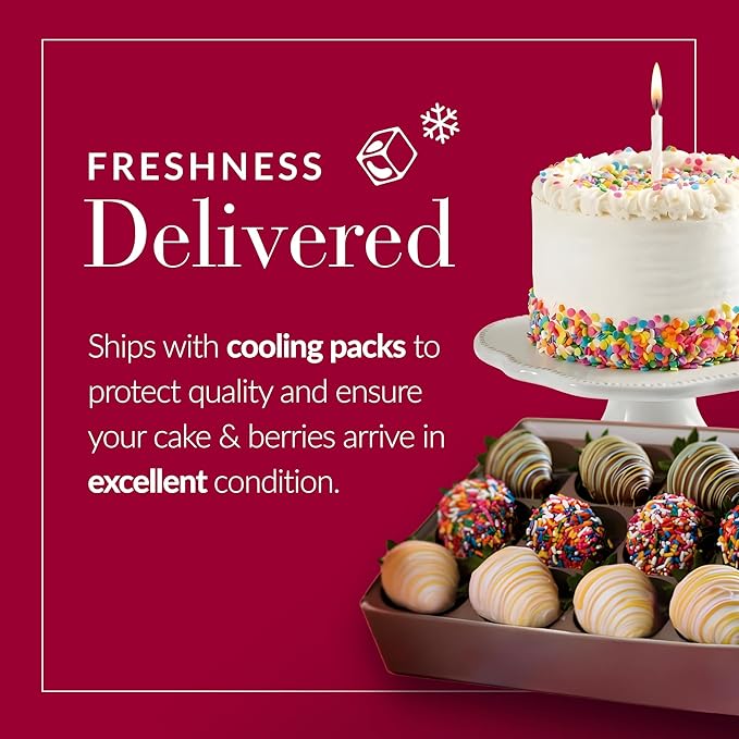 Shari’s Berries 4 Sprinkle Birthday Cake &amp 6 Chocolate Covered Strawberries | Birthday Gift Delivery | Valentine's Day Anniversary Birthdays Congratulations &amp Thank You’s (4 Cake 6 Berri