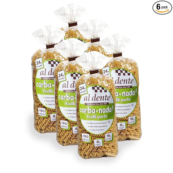 Al Dente Carba-Nada Egg Fusilli Lower Carb High Protein - Keto And Weight Watcher Diets-Friendly Artisanal Best Tasting Pasta Noodles Cage-Free Eggs And Non-GMO Ingredients 10oz (Pack Of 6)