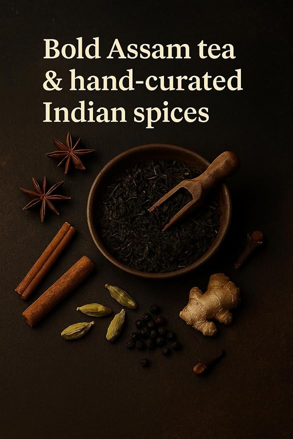 ENCHAITED Authentic Masala Chai Loose Leaf Tea - 100g | Bold Coffee Alternative for Morning Energy | Makes 20-40 Cups | Premium Assam Black Tea with 7 Real Indian Spices | Traditional Masala Chai Blen