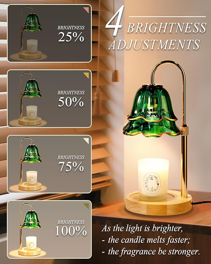 Flower Candle Warmer Lamp with Timer Dimmable Green Adjustable Height Candle Warming Light Wax Melt Warmer Candle Lamp for Jar Candles Birthday Housewarming Gifts for Women Mom