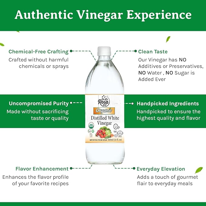 De La Rosa Organic Distilled White Vinegar White Vinegar Raw &amp Unfiltered Kosher for Passover Vegan &amp Gluten Free Great for Salad Dressing Marinades 32 Oz (Pack of 2)