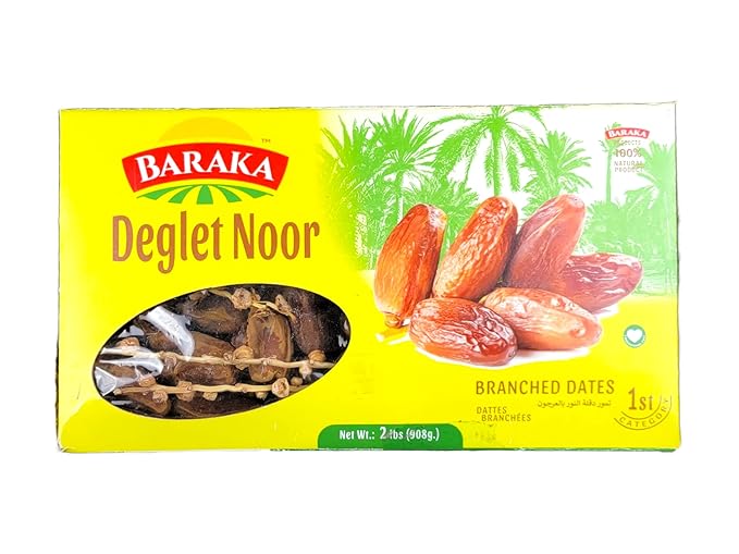 Baraka Branched Deglet Noor Dates | Tunisian Royal Date Mother of all Dates Queen Date Variety for Healthy Snacking Mediterranean Cooking Baking | 35.27oz Box of Dried Dates Import of Tunisia