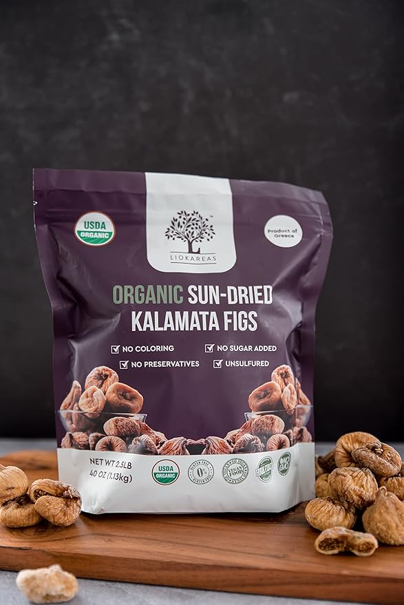 ORGANIC GREEK Kalamata Sundried Figs - USDA Organic Certified - NONGmo - Vegan - Gluten Free - High Fiber - No Sugar Added - No Preservatives - No Coloring - Unsulfured - Product of Greece - Sweet Tas