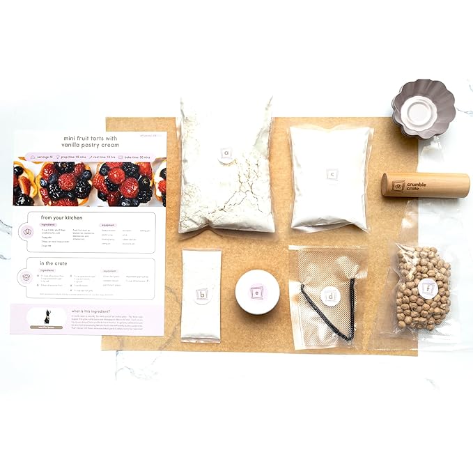 Crumble Crate - Mini Fruit Tarts with Vanilla Pastry Cream DIY Baking Set/Kit. All pre-measured ingredients and essential baking tools Gift Idea Baking Gift Sets