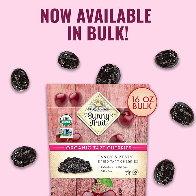 Sunny Fruit Soft Organic Dried Tart Cherries 16 Ounce Bulk Bag | No Preservatives | Healthy Sweet Snack | ORGANIC NON-GMO VEGAN HALAL KOSHER