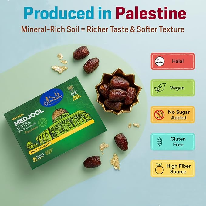 Sahara Gold Authentic Medjool Dates from Palestine - Plump Whole Gluten-Free - Naturally Sweet Non-Pitted Dates Medjool - Soft Chewy High Fiber Fruit For Ramadan 4.4 lb (2kg)