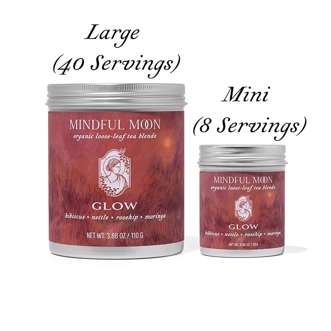 Glow Herbal Tea by Mindful Moon – Vitality &amp Wellness Blend with Hibiscus Moringa &amp Rosehip – Caffeine-Free Loose Leaf (Large)