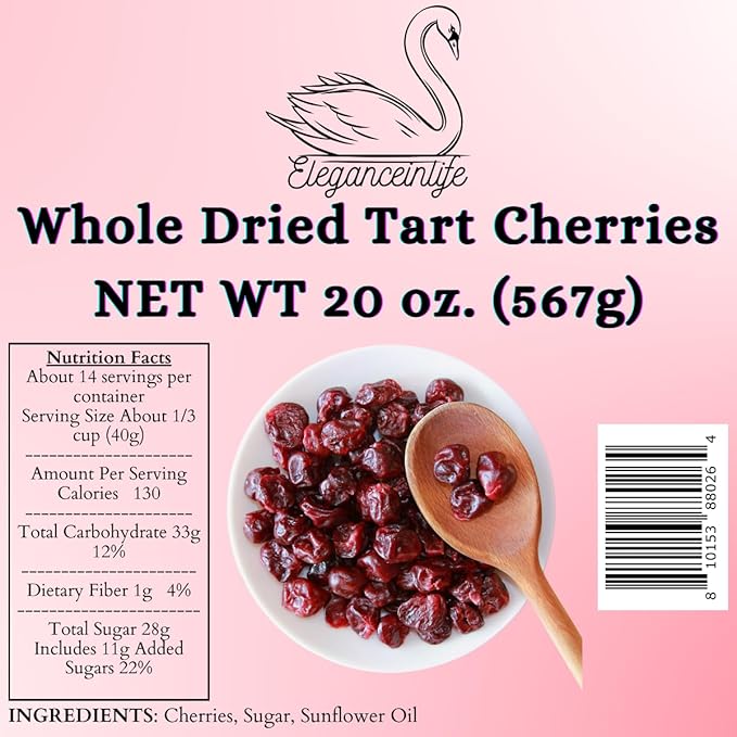 Eleganceinlife Whole Dried Tart Cherries NET WT 20 oz. (567g)