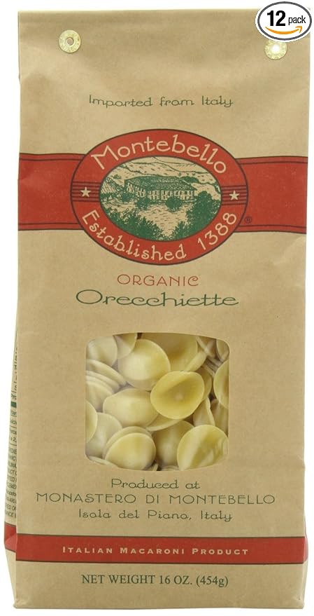 Montebello Orecchiette Pasta Kosher USDA Certified Organic Non-GMO 16 Ounce (Pack of 12)