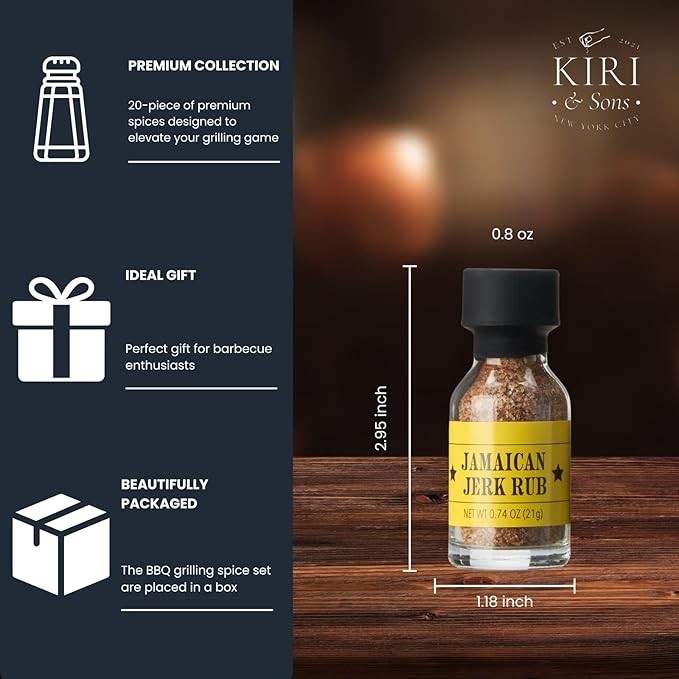 BBQ Grill Spice Set 20 Pack Glass Bottles Gourmet Seasoning Variety Rubs for Steak Chicken and Grilling BBQ Gift for Men Dad Husband Grill Master Kit for Father’s Day Birthday Cooking and Outdoor