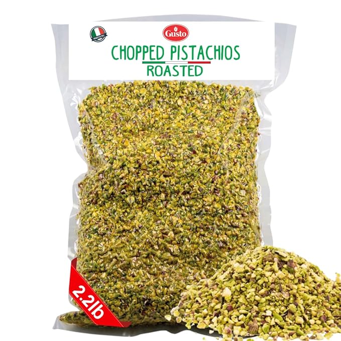 Pistachios Roasted Chopped 2.2 lb (1 kg) Dry Roasted Unsalted Pistachio Crumbles Chopped Pistachios nuts for ice cream sundaes Gusto Etna Non GMO Product of Italy