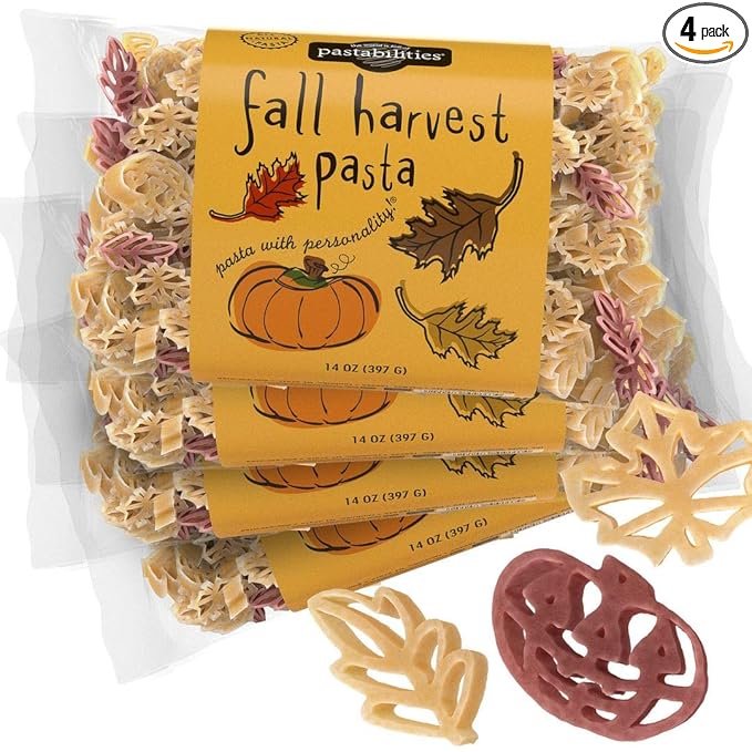 Pastabilities Fun Shaped Pasta for Kids - Fall Festival - Pumpkin and Leaf Holiday Theme Non-GMO Natural Wheat and Vegetable Pasta All-Natural Kosher Certified Made in the USA (4 Pack 14 Oz)