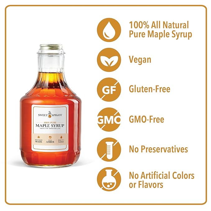 The Sweet Spigot 100% Pure Maple Syrup Amber Rich Taste Grade A | Made in the Upper Peninsula of Michigan from our Tree Taps to your Table (32 fl oz)
